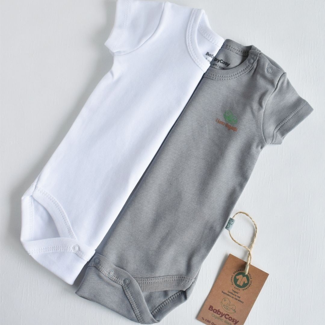 I Love Organic - 2 Pack Short Sleeve Bodysuits in 100% Organic Cotton