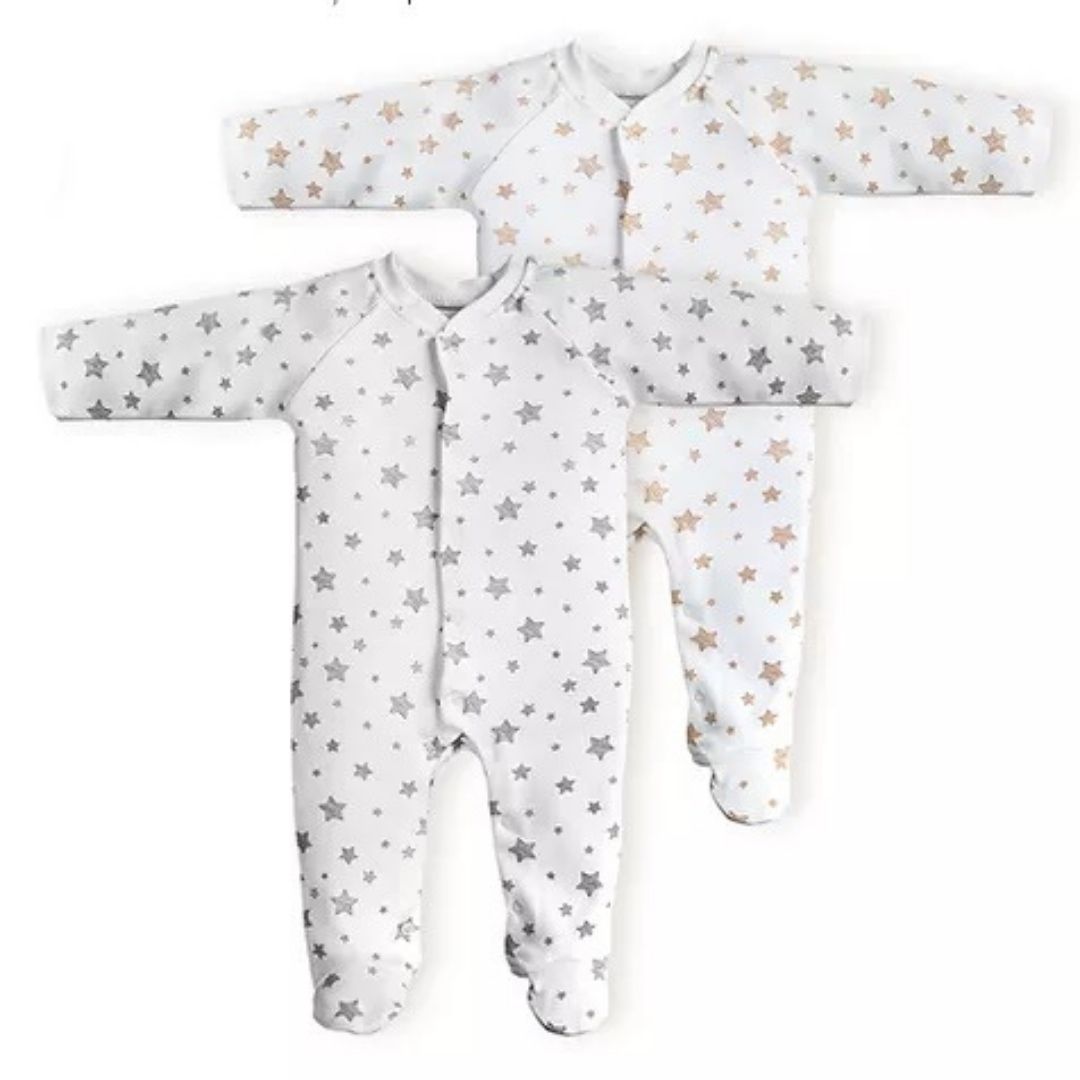 STAR 2-pack baby footed romper suit in 100% organic cotton