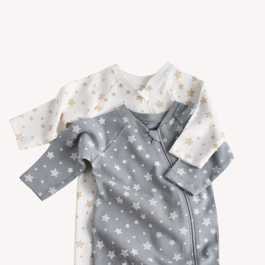 STAR Pack of 2 Long-sleeved rompers in 100% Organic Cotton