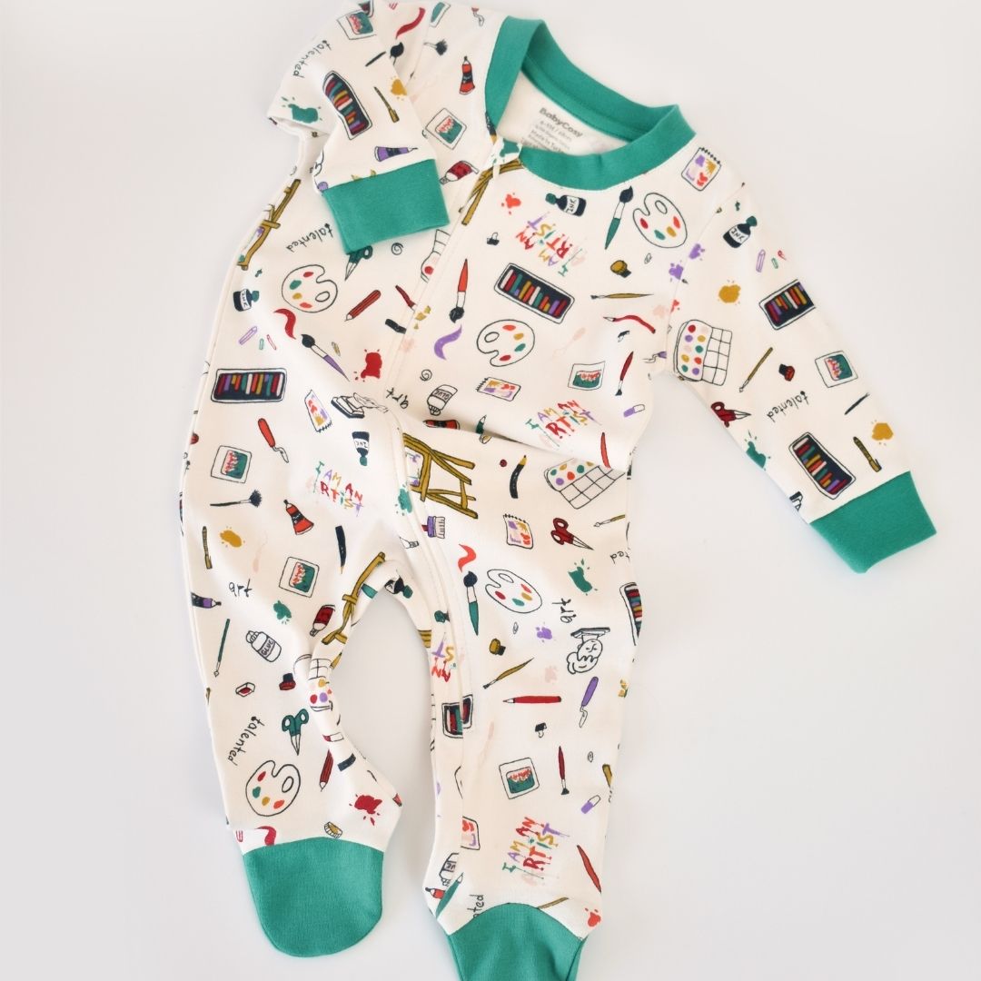STATIONERY Onesie with feet in 100% Organic Cotton