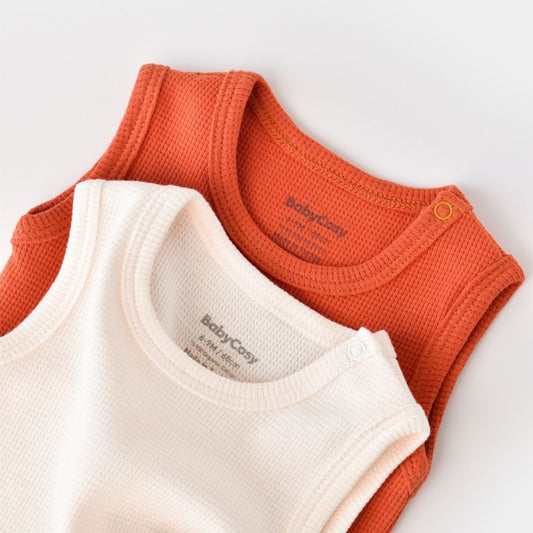 WAFFLE Pack of 2 Sleeveless bodysuits in 100% Organic Cotton
