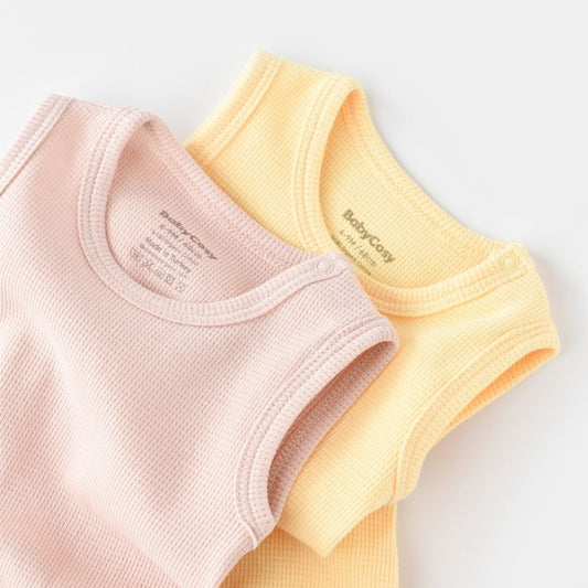 WAFFLE Pack of 2 Sleeveless bodysuits in 100% Organic Cotton
