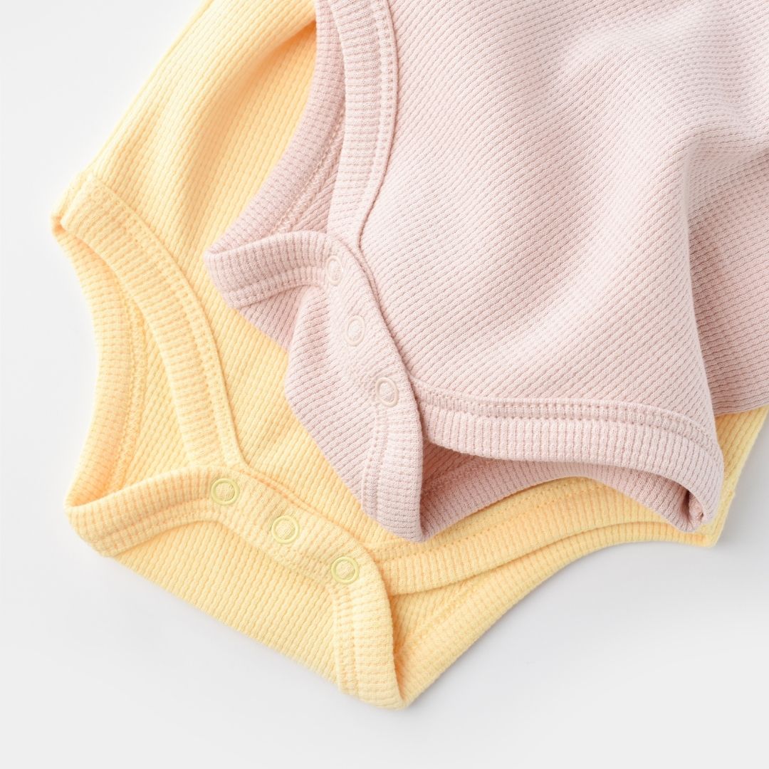 WAFFLE Pack of 2 Sleeveless bodysuits in 100% Organic Cotton