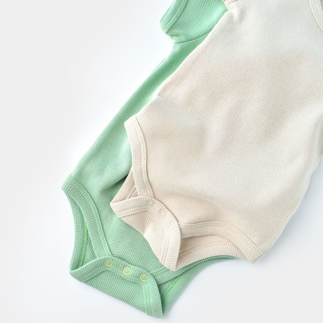 WAFFLE Pack of 2 Short-sleeved bodysuits in 100% Organic Cotton
