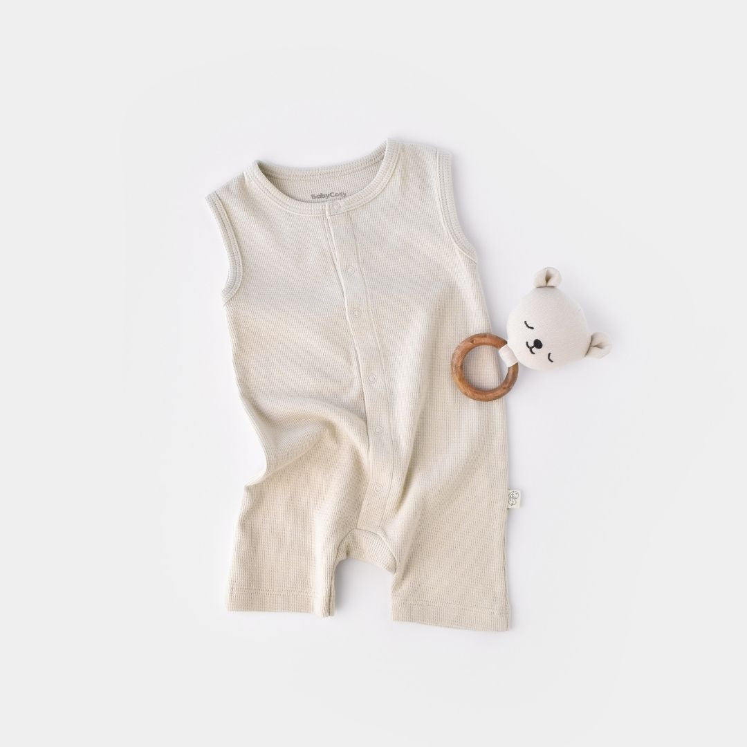 WAFFLE Short sleeveless onesie in 100% Organic Cotton