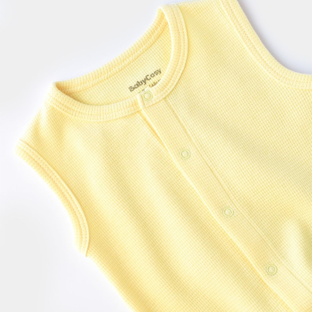 WAFFLE Short sleeveless onesie in 100% Organic Cotton