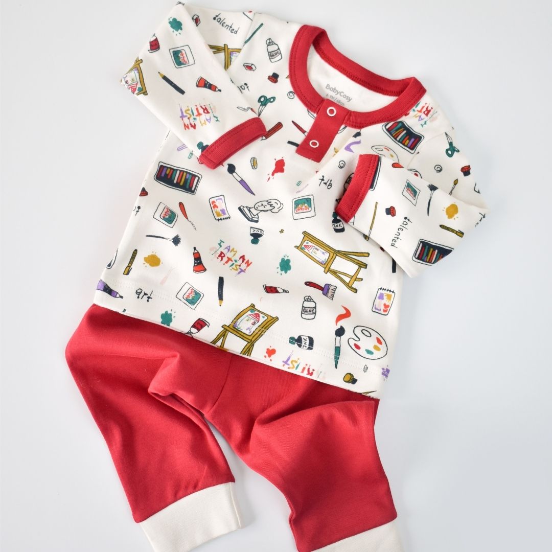 SCHREIBWAREN Hosen- und T-Shirt-Set aus 100 % Bio-Baumwolle