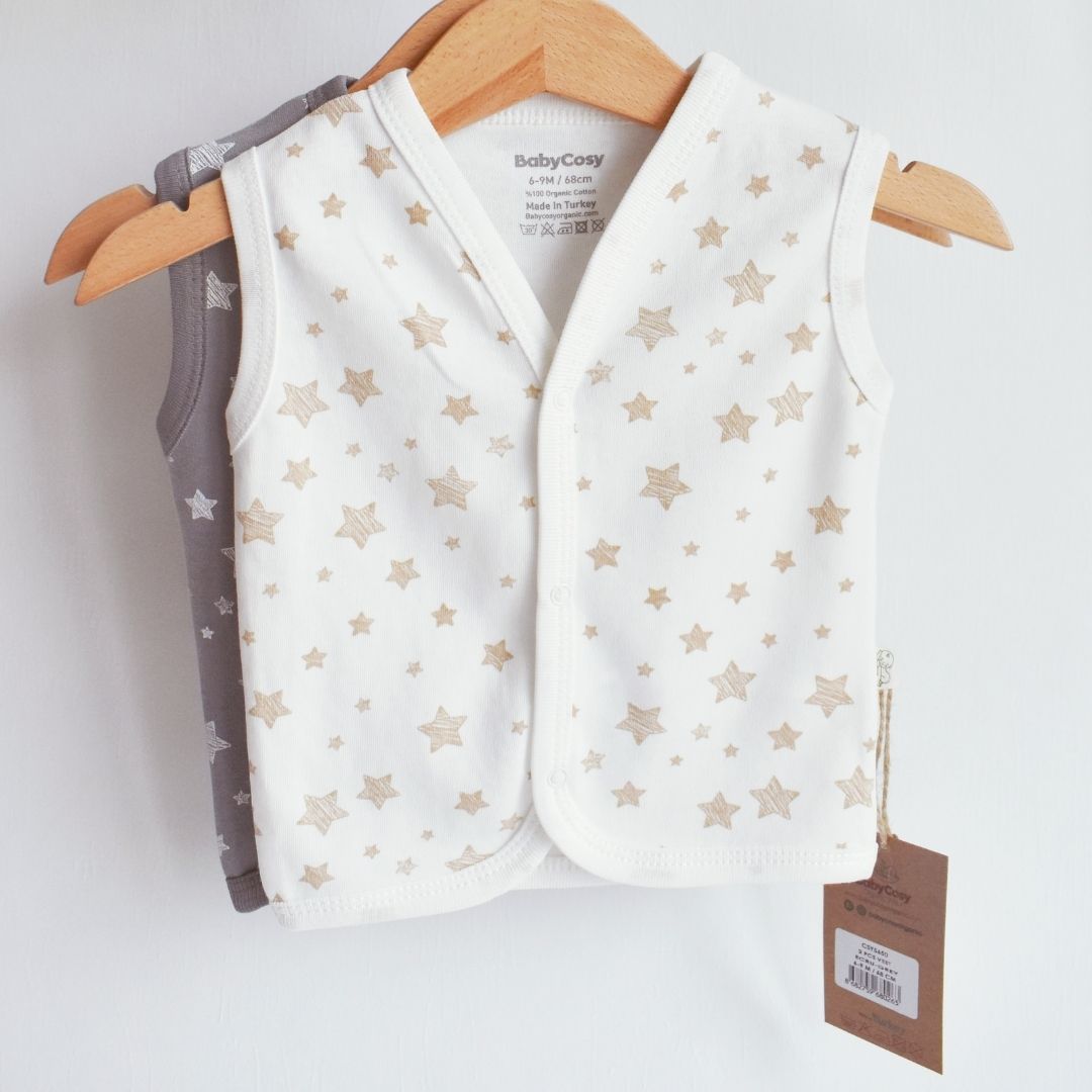 STAR SET of 2 Baby vest in 100% organic cotton