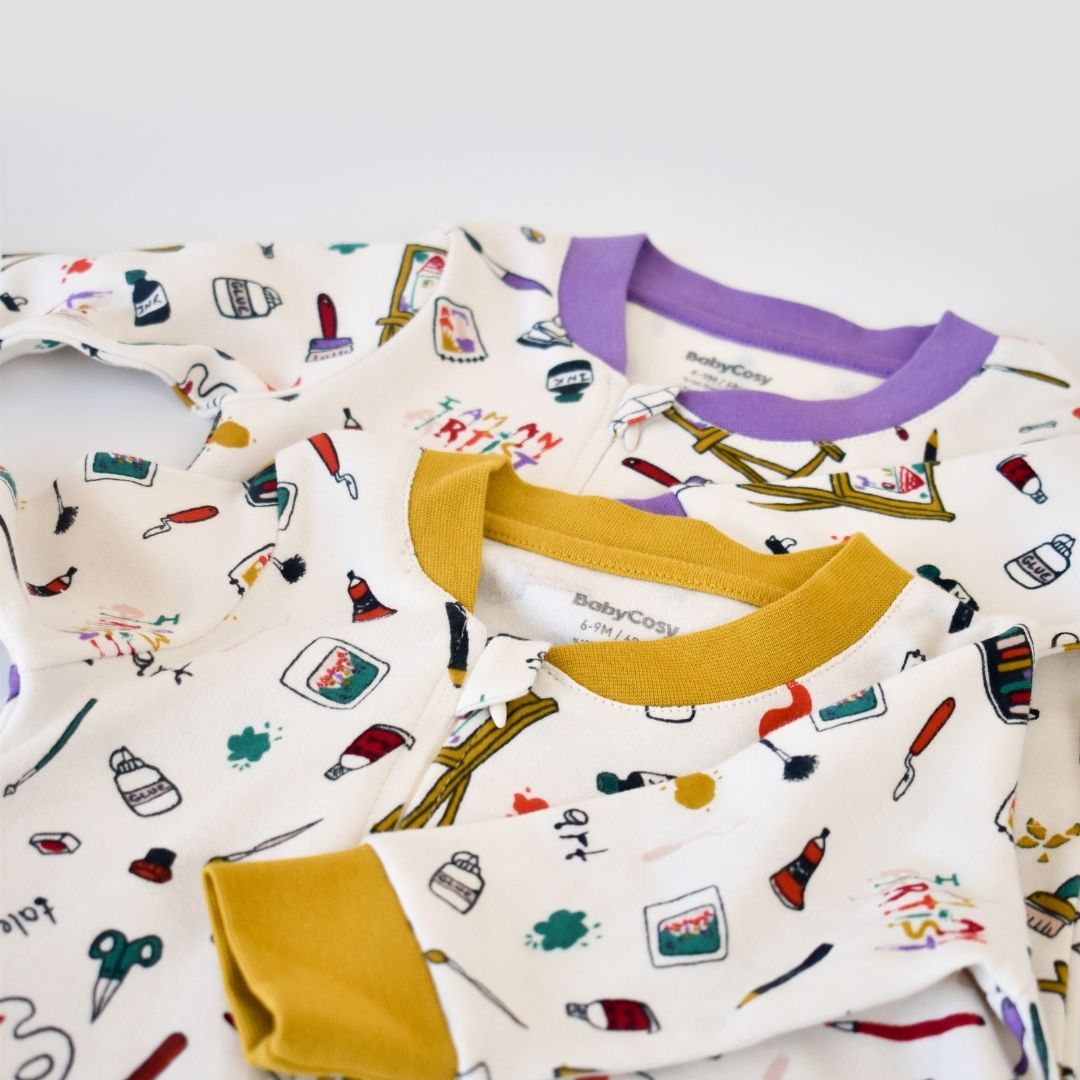 STATIONERY Onesie with feet in 100% Organic Cotton