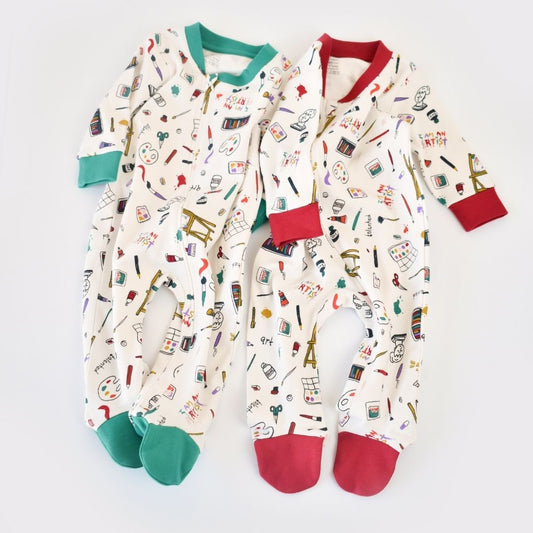 STATIONERY Onesie with feet in 100% Organic Cotton