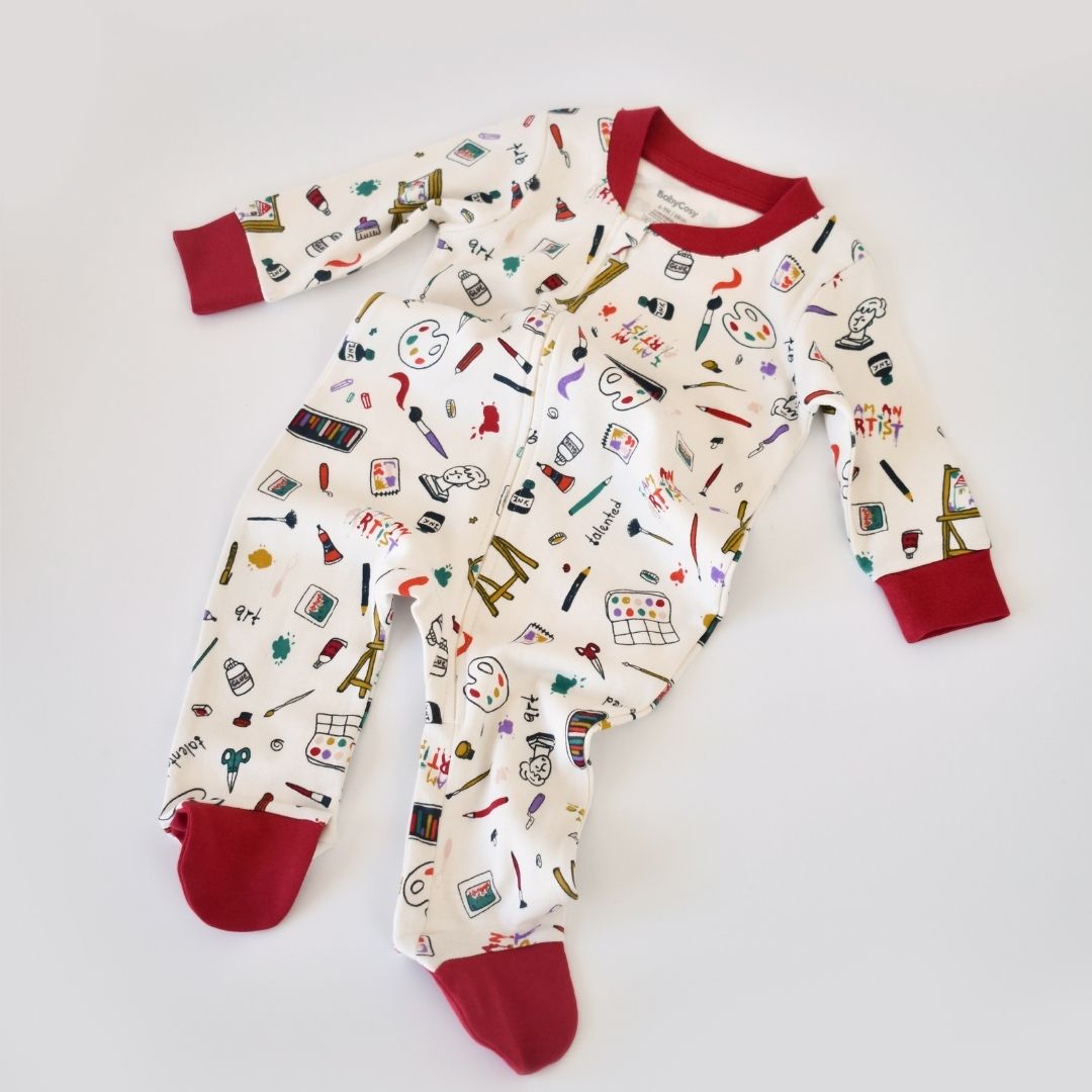 STATIONERY Onesie with feet in 100% Organic Cotton