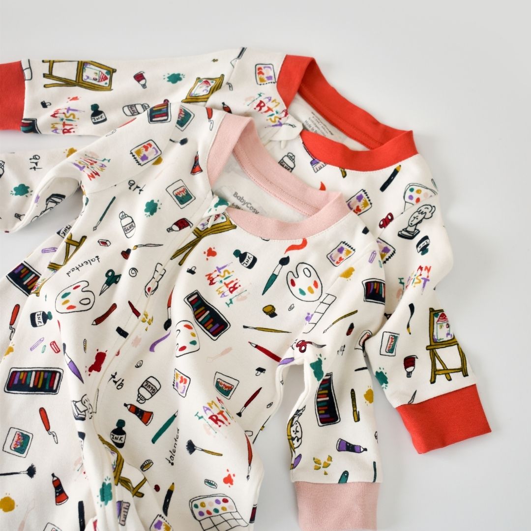 STATIONERY Onesie with feet in 100% Organic Cotton