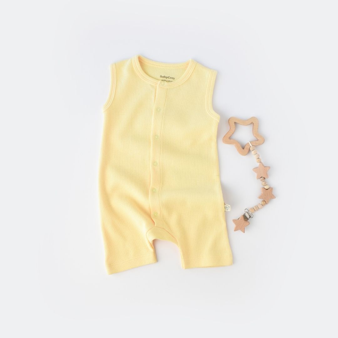 WAFFLE Short sleeveless onesie in 100% Organic Cotton