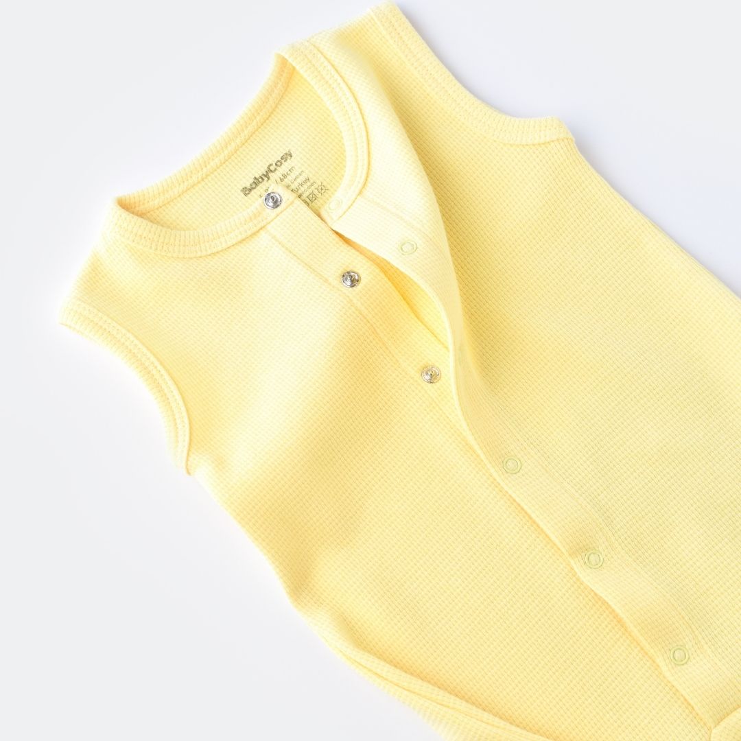 WAFFLE Short sleeveless onesie in 100% Organic Cotton