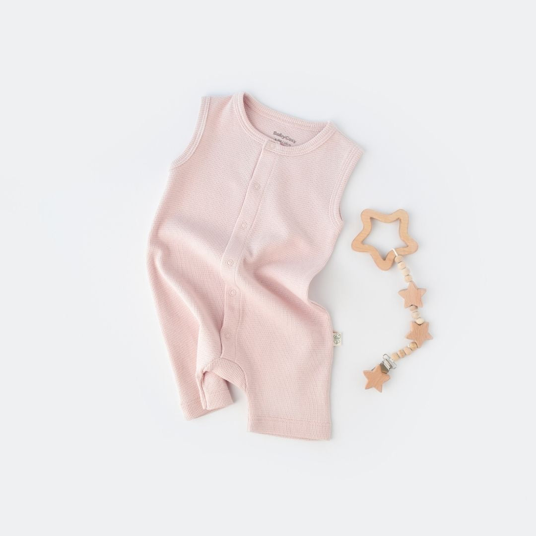 WAFFLE Short sleeveless onesie in 100% Organic Cotton