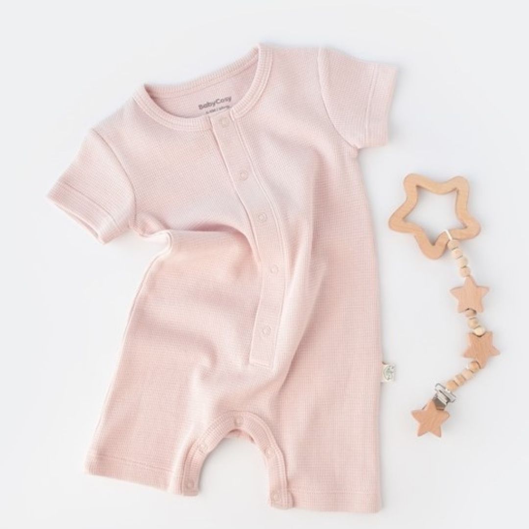 WAFFLE Short-sleeved romper in 100% Organic Cotton
